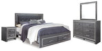 Lodanna King Panel Bed with 2 Storage Drawers with Mirrored Dresser and Nightstand - Raleigh Outlet