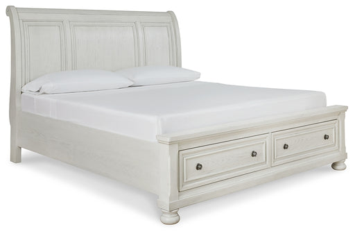 Robbinsdale King Sleigh Bed with Storage with Mirrored Dresser, Chest and Nightstand - Raleigh Outlet