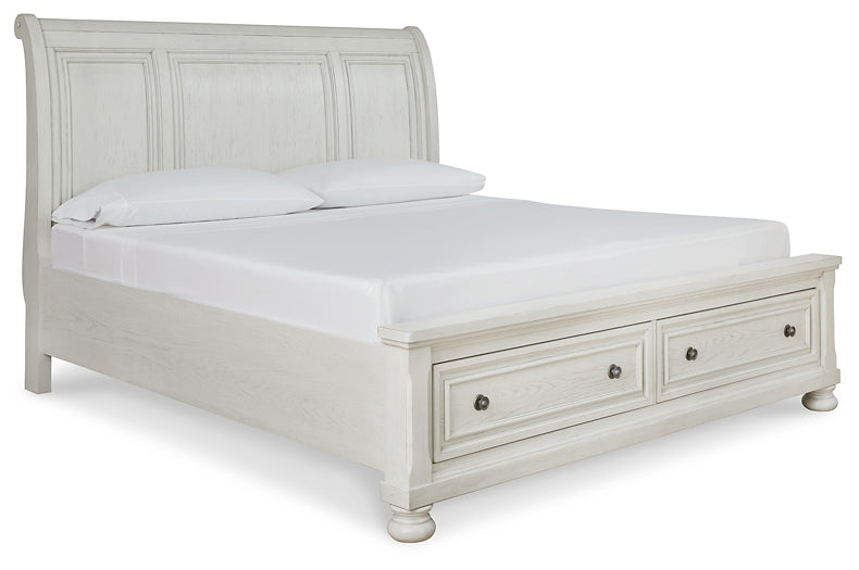 Robbinsdale King Sleigh Bed with Storage with Mirrored Dresser, Chest and Nightstand - Raleigh Outlet