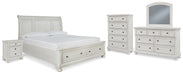 Robbinsdale King Sleigh Bed with Storage with Mirrored Dresser, Chest and Nightstand - Raleigh Outlet