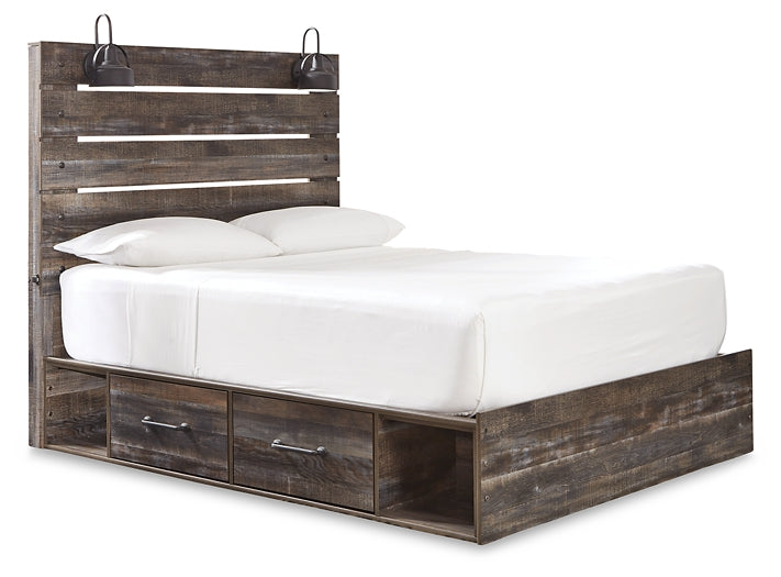 Drystan Queen Panel Bed with 2 Storage Drawers with Mirrored Dresser and Nightstand - Raleigh Outlet