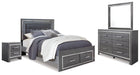 Lodanna Queen Panel Bed with 2 Storage Drawers with Mirrored Dresser and Nightstand - Raleigh Outlet