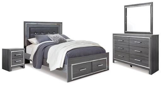 Lodanna Queen Panel Bed with 2 Storage Drawers with Mirrored Dresser and Nightstand - Raleigh Outlet