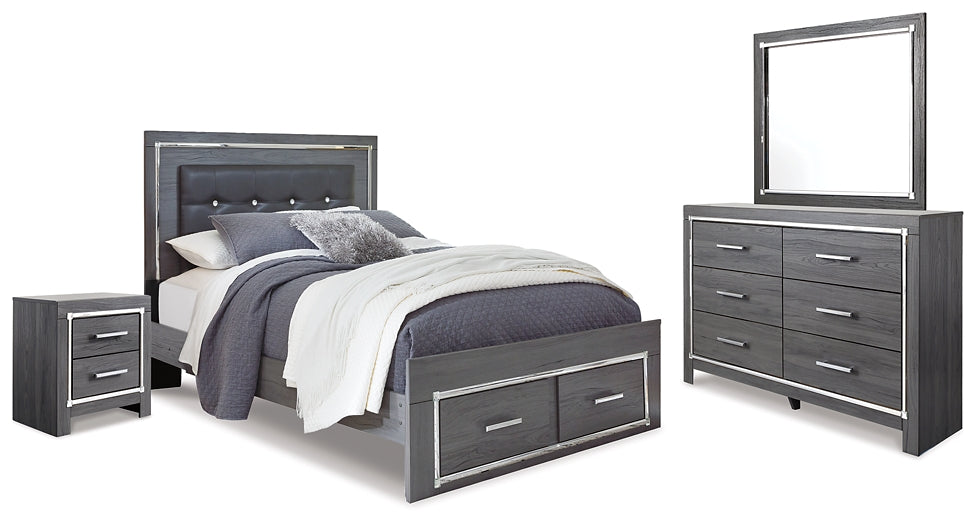 Lodanna Queen Panel Bed with 2 Storage Drawers with Mirrored Dresser and Nightstand - Raleigh Outlet