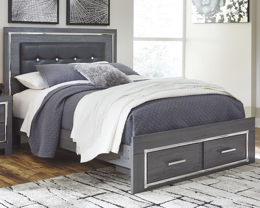 Lodanna Queen Panel Bed with 2 Storage Drawers with Mirrored Dresser and Nightstand - Raleigh Outlet