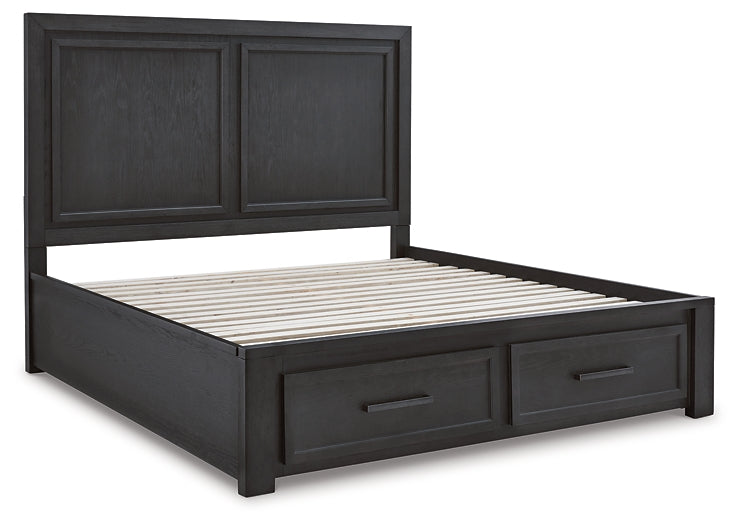 Foyland California King Panel Storage Bed with Mirrored Dresser, Chest and Nightstand - Raleigh Outlet