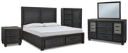 Foyland California King Panel Storage Bed with Mirrored Dresser, Chest and Nightstand - Raleigh Outlet