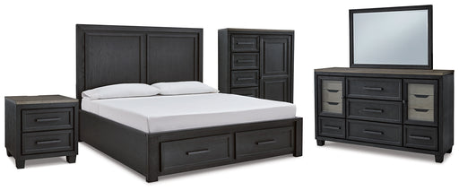 Foyland California King Panel Storage Bed with Mirrored Dresser, Chest and Nightstand - Raleigh Outlet