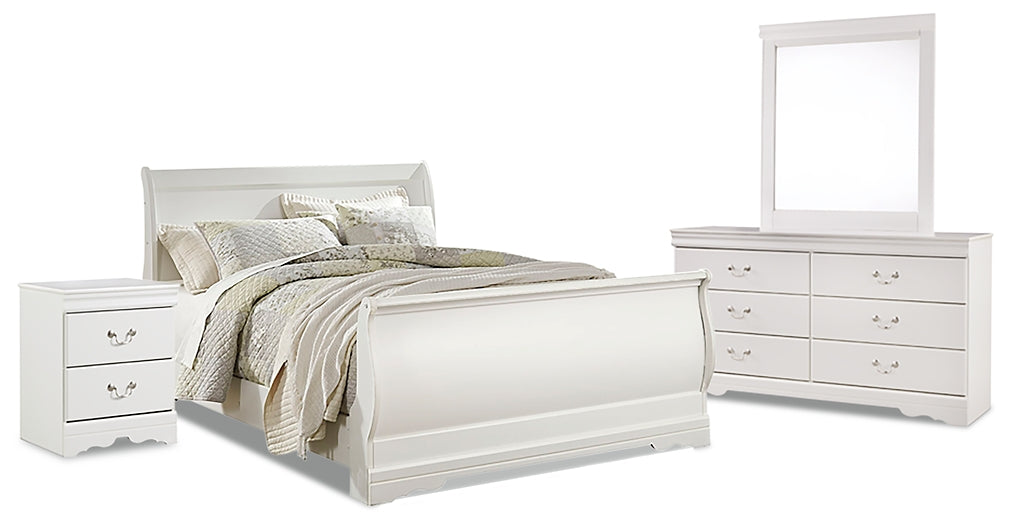 Anarasia Queen Sleigh Bed with Mirrored Dresser and Nightstand - Raleigh Outlet