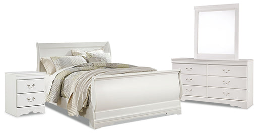 Anarasia Queen Sleigh Bed with Mirrored Dresser and Nightstand - Raleigh Outlet