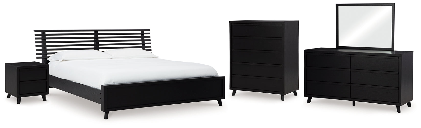 Danziar King Panel Bed with Mirrored Dresser, Chest and Nightstand - Raleigh Outlet