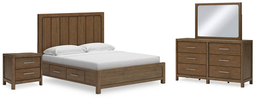 Cabalynn California King Panel Bed with Storage with Mirrored Dresser and Nightstand - Raleigh Outlet