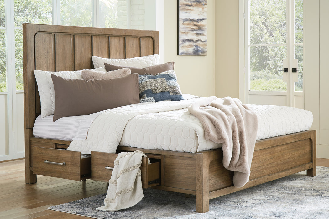Cabalynn California King Panel Bed with Storage with Mirrored Dresser and Nightstand - Raleigh Outlet