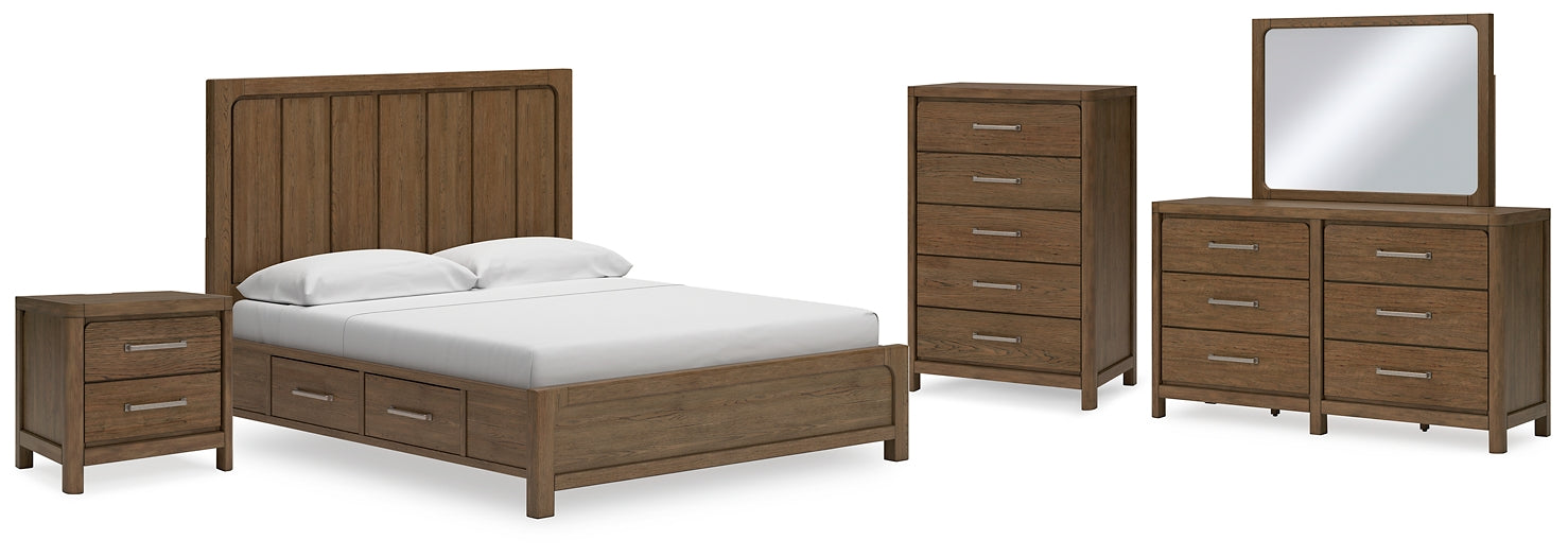 Cabalynn California King Panel Bed with Storage with Mirrored Dresser, Chest and Nightstand - Raleigh Outlet