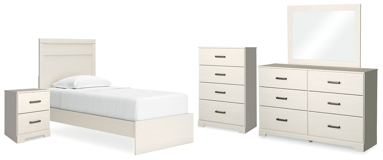 Stelsie Twin Panel Bed with Mirrored Dresser, Chest and Nightstand - Raleigh Outlet