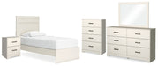Stelsie Twin Panel Bed with Mirrored Dresser, Chest and Nightstand - Raleigh Outlet