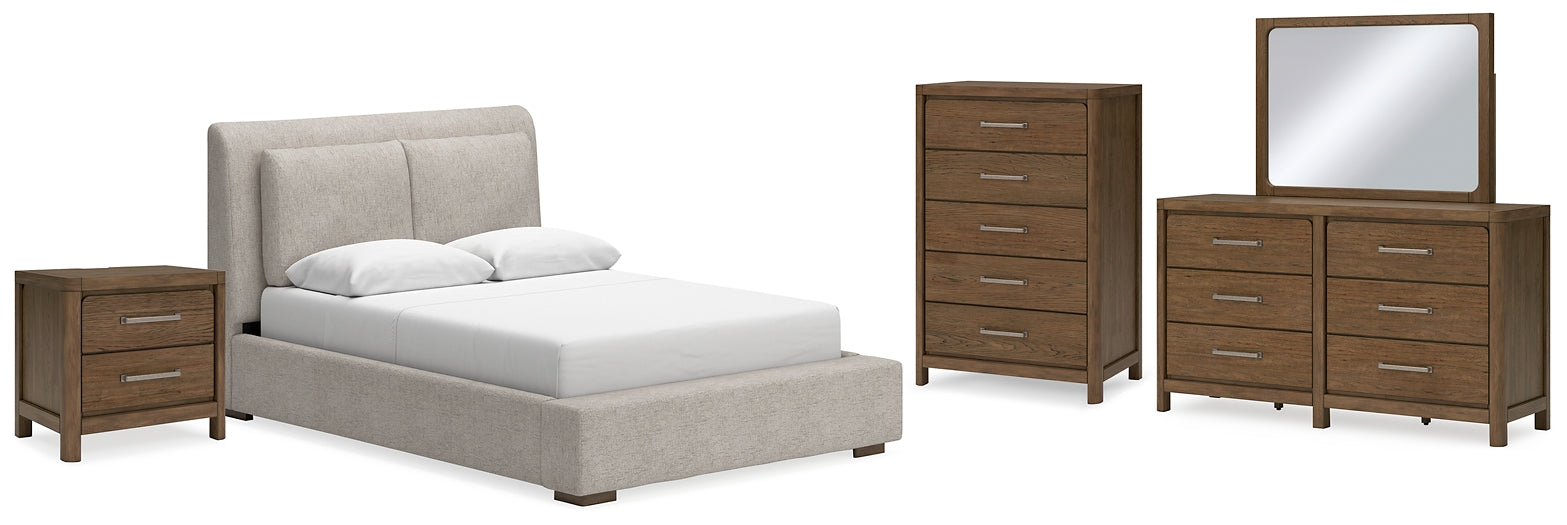 Cabalynn Queen Upholstered Bed with Mirrored Dresser, Chest and Nightstand - Raleigh Outlet