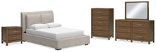 Cabalynn Queen Upholstered Bed with Mirrored Dresser, Chest and Nightstand - Raleigh Outlet