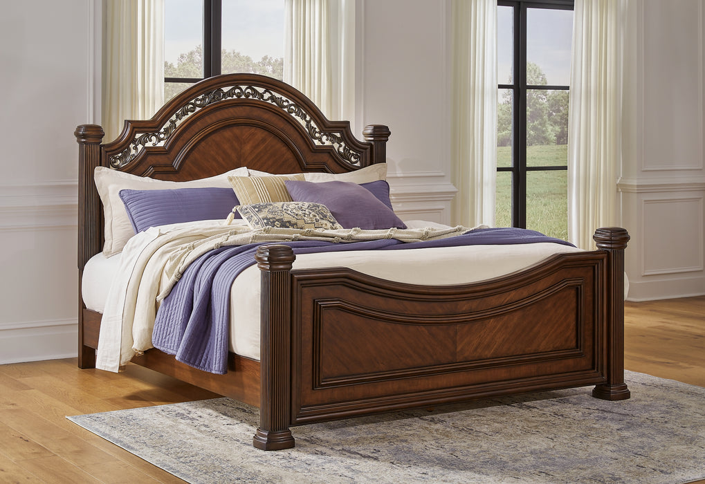 Lavinton King Poster Bed with Mirrored Dresser, Chest and Nightstand