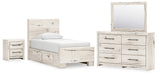 Lawroy Twin Panel Bed with Mirrored Dresser and Nightstand - Raleigh Outlet