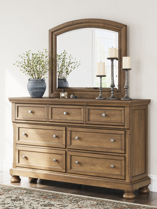 Feddinger Queen Panel Bed with Mirrored Dresser, Chest and Nightstand
