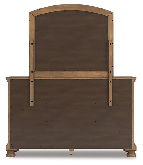 Feddinger California King Storage Sleigh Bed with Mirrored Dresser