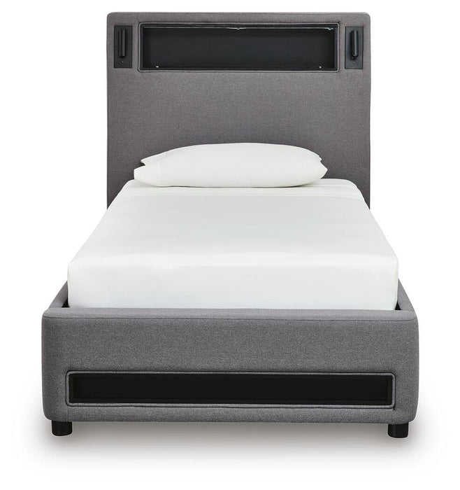 Finigale Twin Upholstered Bed with Wireless Audio - alternate view 4