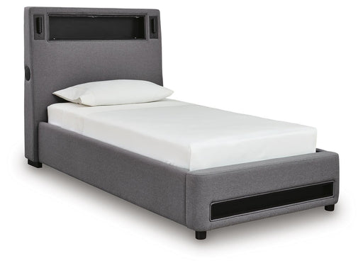 Finigale Twin Upholstered Bed with Wireless Audio - alternate view 2