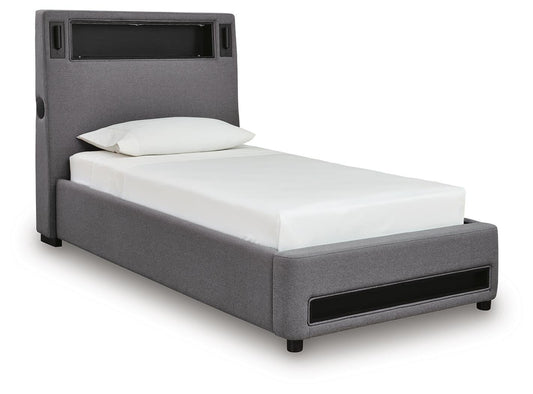 Finigale Twin Upholstered Bed with Wireless Audio - alternate view 2