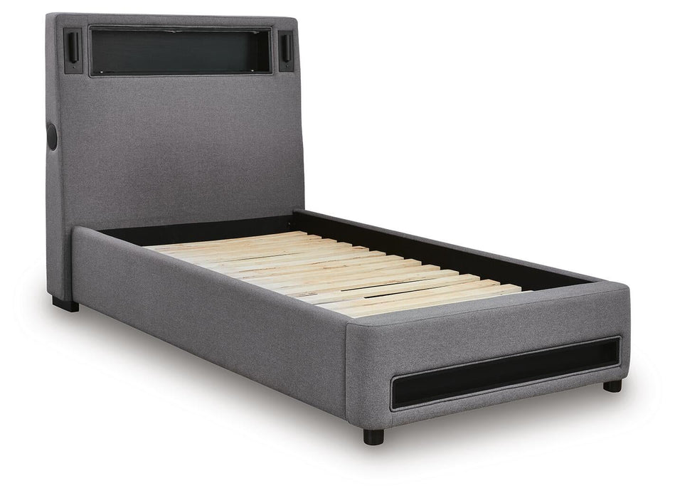 Finigale Twin Upholstered Bed with Wireless Audio - alternate view 3