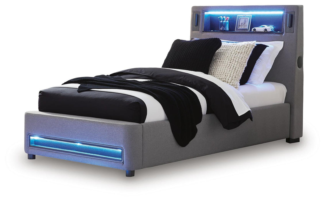 Finigale Twin Upholstered Bed with Wireless Audio - alternate view 5