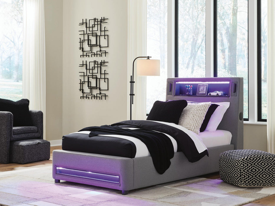 Finigale Twin Upholstered Bed with Wireless Audio - alternate view 9