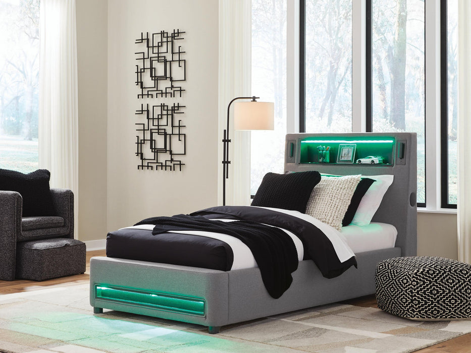 Finigale Twin Upholstered Bed with Wireless Audio - alternate view 8