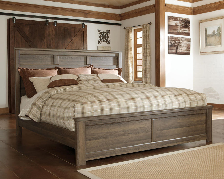 Juararo California King Panel Bed with Mirrored Dresser, Chest and Nightstand - alternate view 3