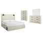 Cambeck King Panel Bed with 2 Storage Drawers with Mirrored Dresser, Chest and Nightstand
