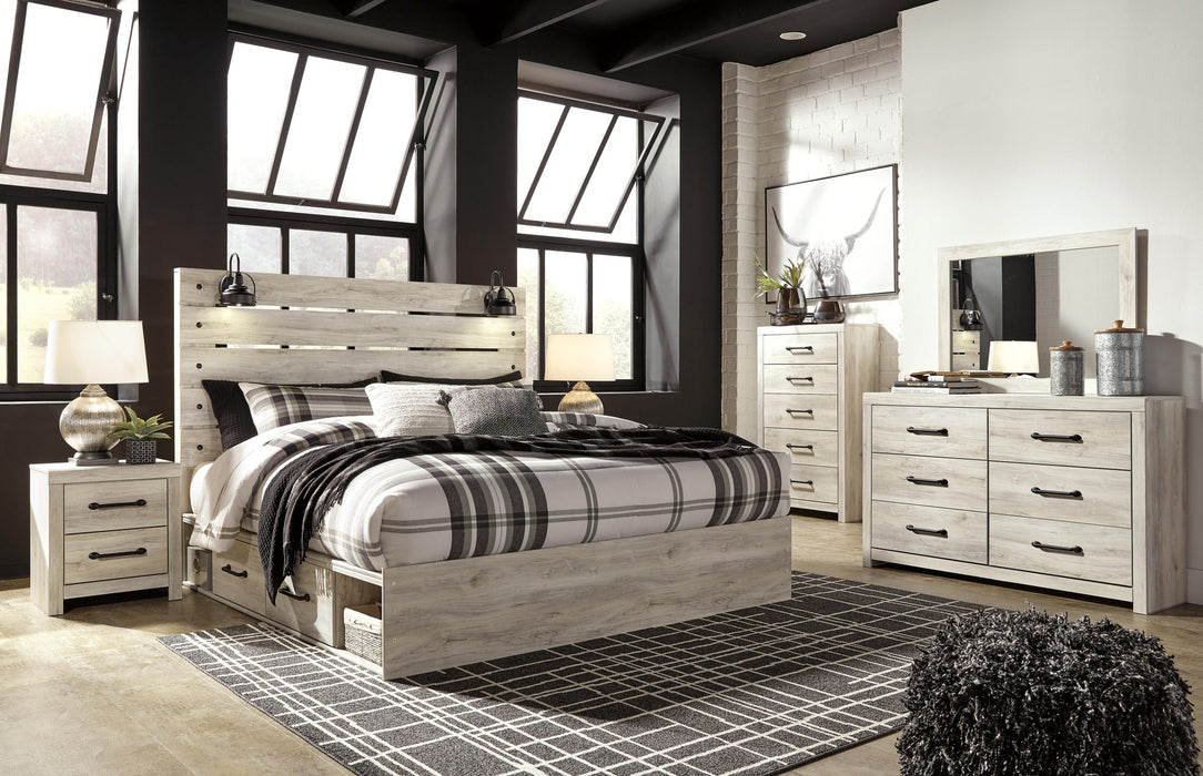 Cambeck King Panel Bed with 4 Storage Drawers with Mirrored Dresser, Chest and Nightstand - alternate view 2