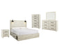 Cambeck King Panel Bed with 4 Storage Drawers with Mirrored Dresser, Chest and Nightstand