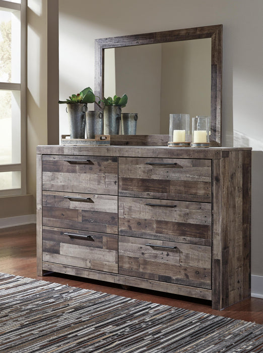 Derekson Queen Panel Bed with 6 Storage Drawers with Mirrored Dresser - alternate view 3