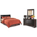 Huey Vineyard Queen Sleigh Headboard Bed with Mirrored Dresser