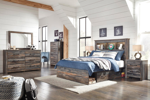 Drystan Full Bookcase Bed with 2 Storage Drawers with Mirrored Dresser - alternate view 2