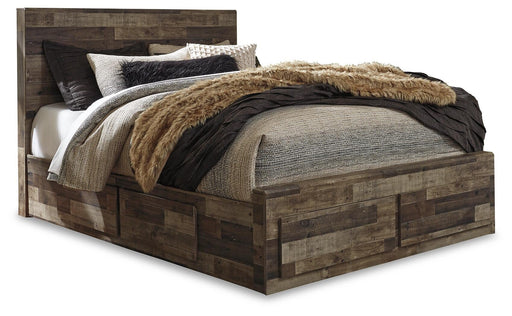 Derekson Queen Panel Bed with 4 Storage Drawers with Mirrored Dresser - alternate view 2