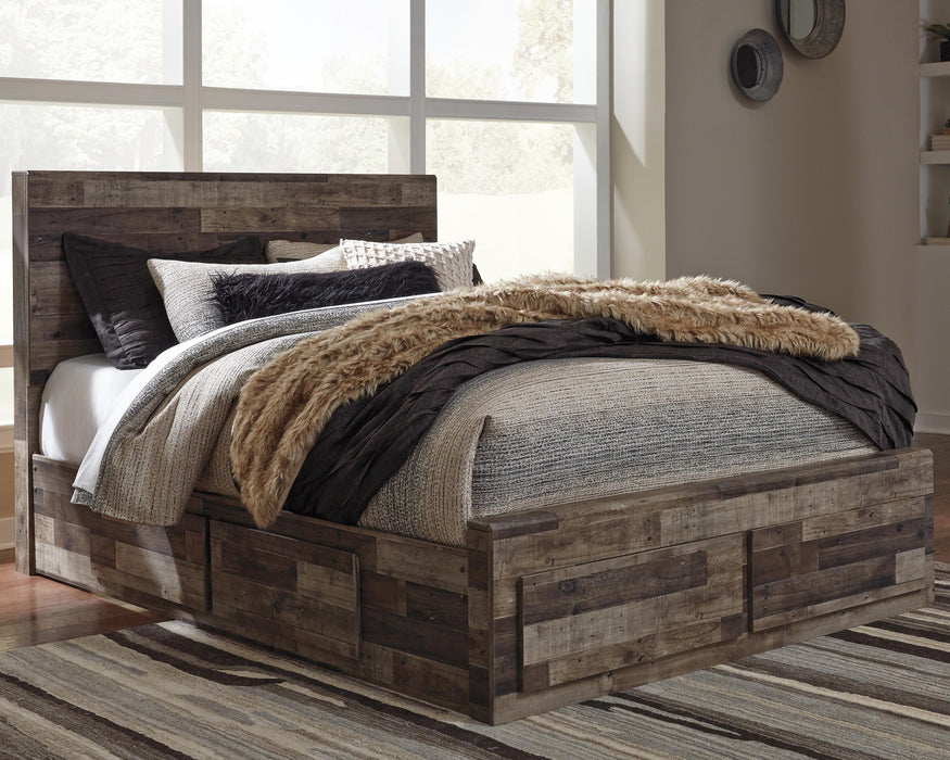 Derekson Queen Panel Bed with 4 Storage Drawers with Mirrored Dresser - alternate view 4