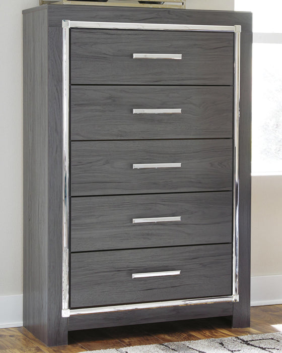 Lodanna Full Upholstered Panel Headboard Bed with Mirrored Dresser, Chest and Nightstand - alternate view 7