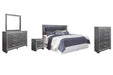 Lodanna King/California King Upholstered Panel Headboard Bed with Mirrored Dresser, Chest and Nightstand