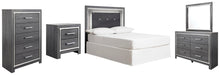 Lodanna Full Upholstered Panel Headboard Bed with Mirrored Dresser, Chest and Nightstand
