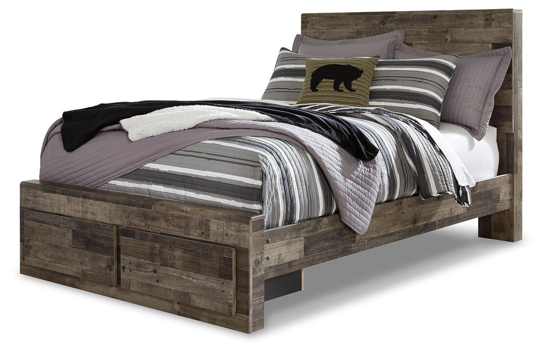 Derekson Full Panel Bed with 2 Storage Drawers with Mirrored Dresser - alternate view 2