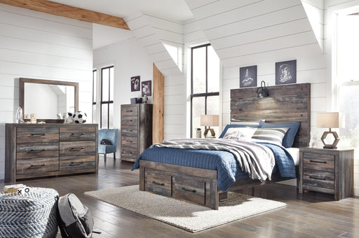 Drystan Full Panel Bed with 2 Storage Drawers with Mirrored Dresser, Chest and Nightstand - alternate view 2