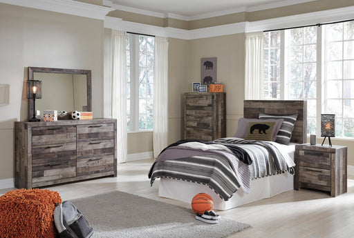 Derekson Twin Panel Headboard Bed with Mirrored Dresser, Chest and Nightstand - alternate view 2