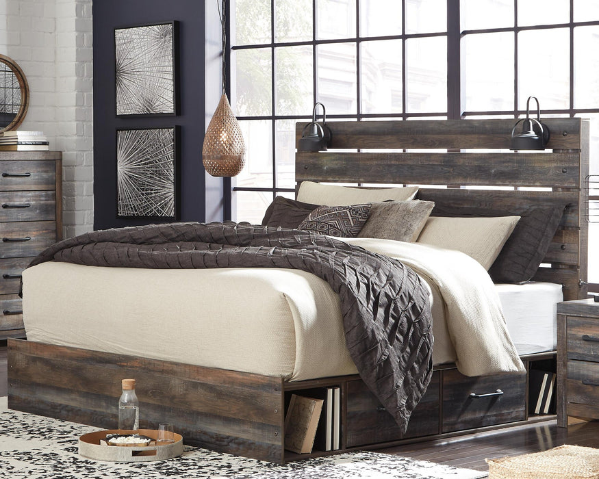 Drystan King Panel Bed with 2 Storage Drawers with Mirrored Dresser - alternate view 2