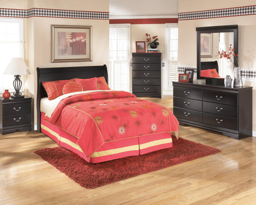 Huey Vineyard Full Sleigh Headboard Bed with Mirrored Dresser, Chest and Nightstand - alternate view 2